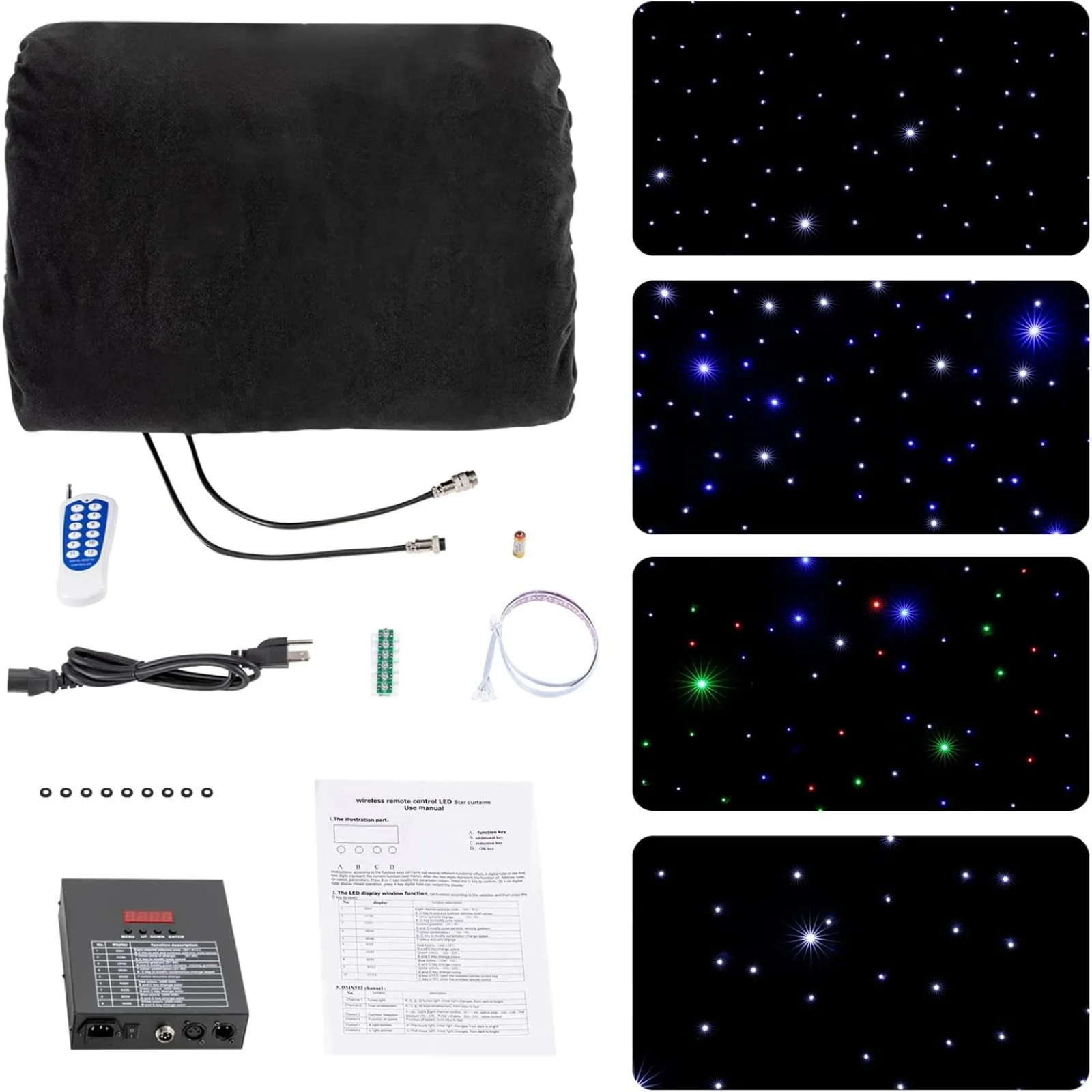 Cenário de luzes de cortina led 20 pés x 10 pés pano de palco led com controle dmx, cortina de estrela estrelada multifuncional