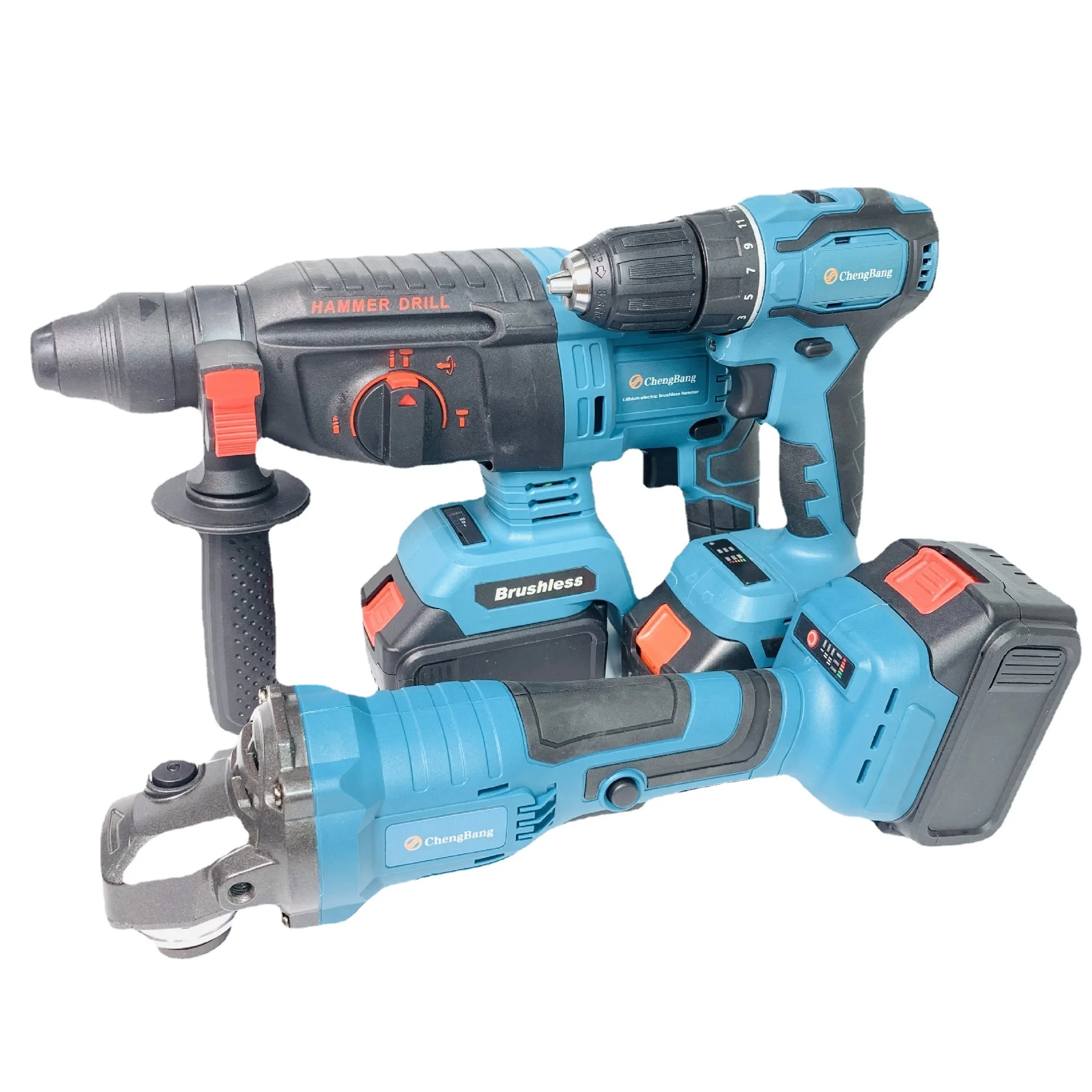 Lithium brushless electric tool set 3 piece 01 (Angle grinder, electric drill and light hammer)