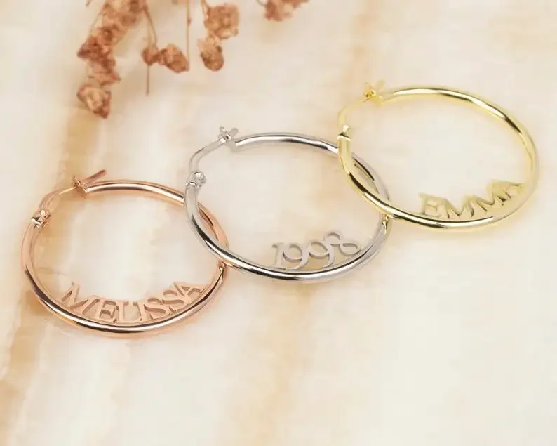 

Stainless Steel Personalised Name Hoop Earrings for Women Big Circle Letter Nameplate Custom Earrings Waterproof Jewelry