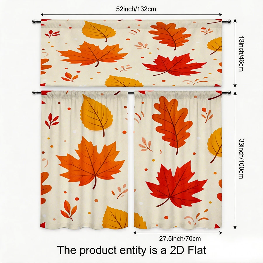 Thanksgiving Fall Kitchen Curtains, Orange Red Maple Leaf, Digital Print, Kitchen Dining Room, Rod Pocket Polyester, Home Decor
