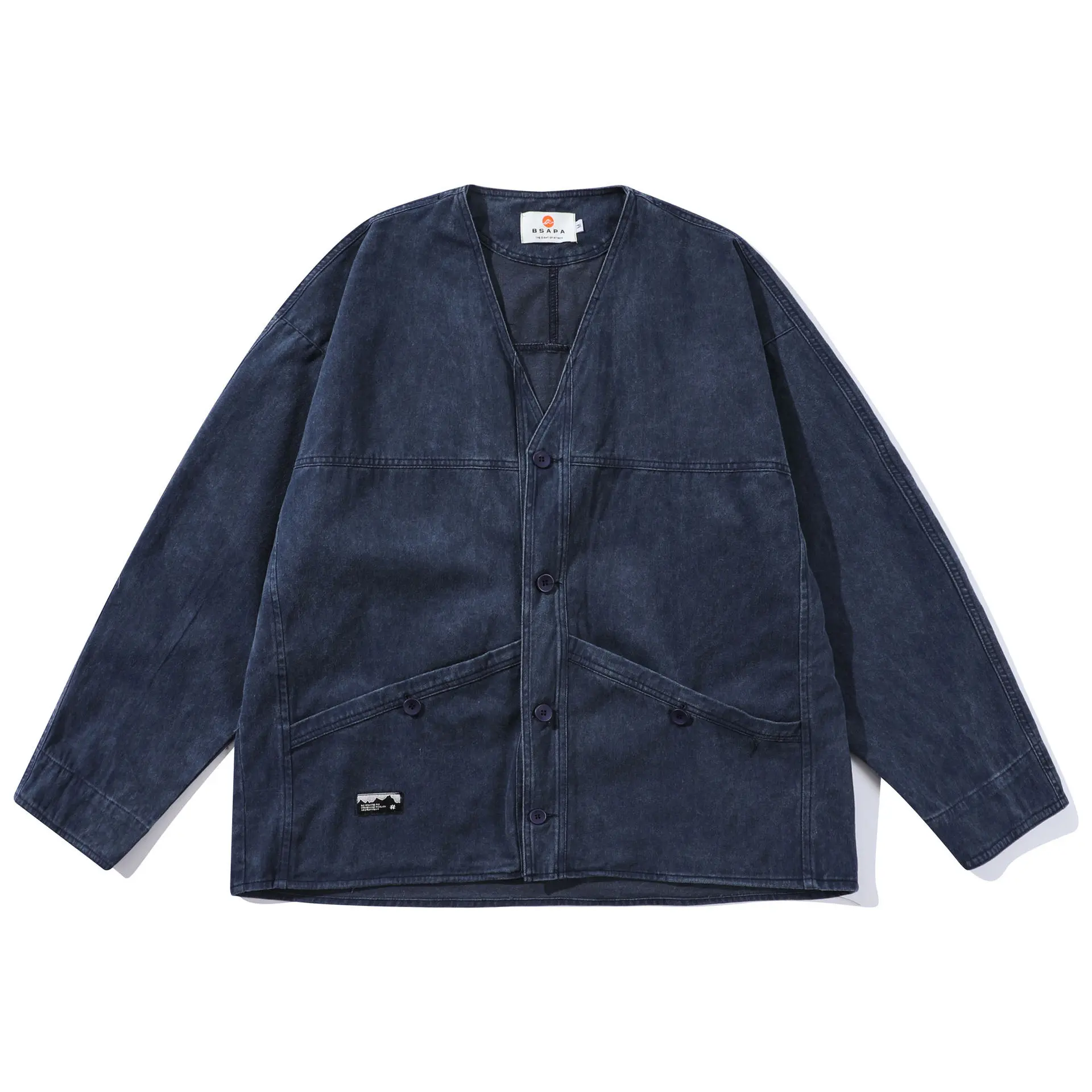 

Men Japan Korean Streetwear Vintage Fashion Loose Blue Dyed Jacket Causal Denim Kimono Jacket Spring Jeans Indigo Coat Outerwear