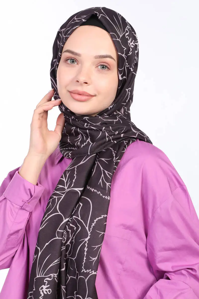 ShantuQ Rose Pattern Soft to Twill Shawl Black/Powder