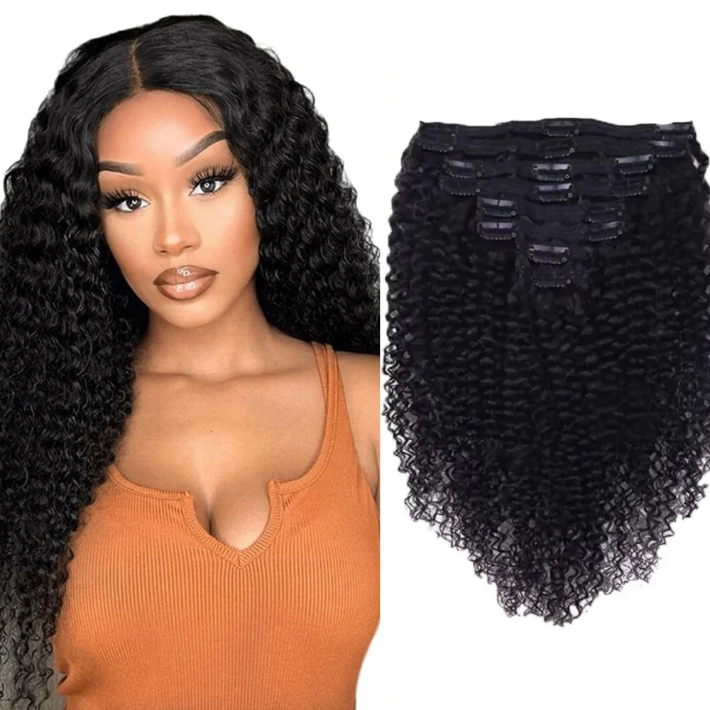 

Натуральный цвет, 18 заколок, 8 шт., наращивание волос, бразильские вьющиеся волны, человеческие волосы 16-32 дюйма для женщин, наращивание волос