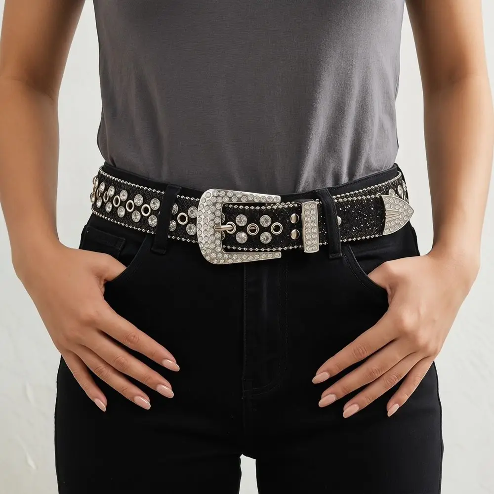 Retro PU Leather Rhinestone Belts Y2K Spicy Girl Rivet Belt Pin Buckle Alloy Women Waistband Men