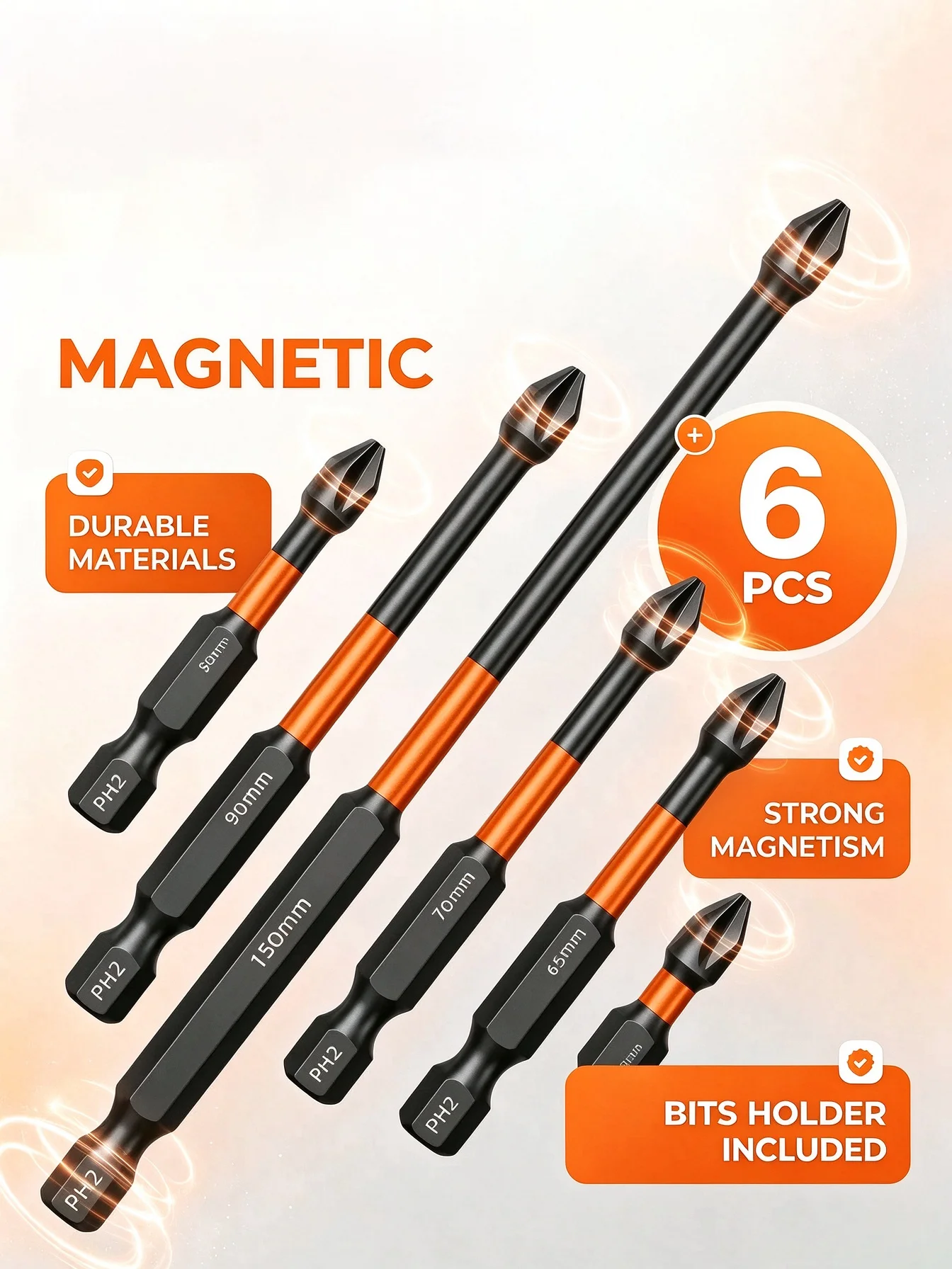 6pcs Magnetic Drill Bits Set Anti-Slip Magnetic Screwdriver Tips with 1/4