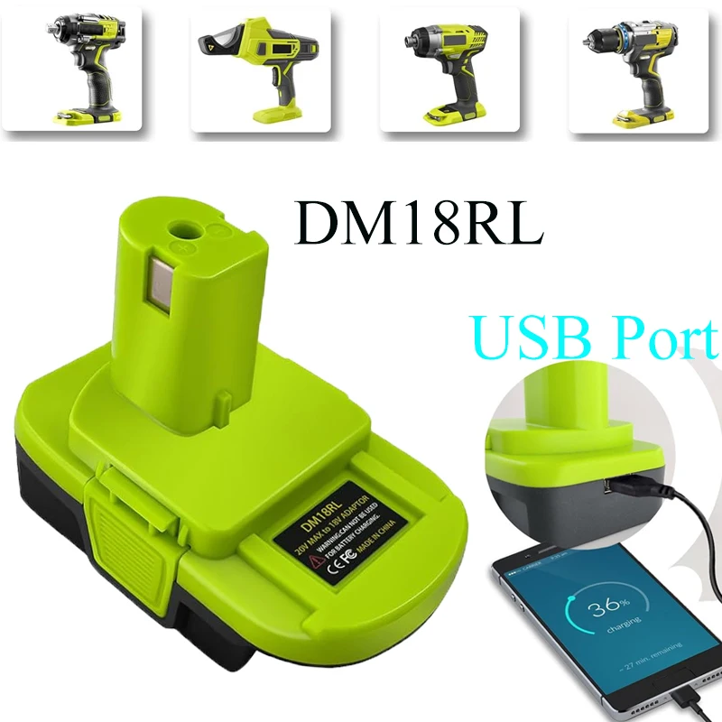 

Adapter DM18RL Compatible for Dewalt Milwaukee 18V Li-ion Batteries for Ryobi One+ 18V Battery Tool visibility Fluorescent green