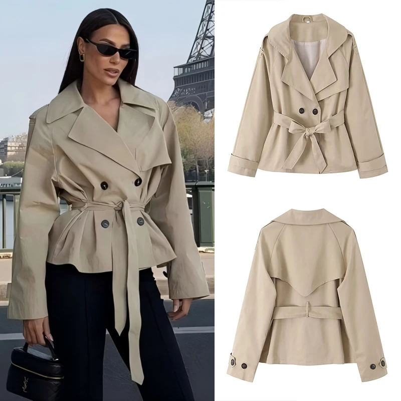 Guobioziy Women's Trench Coat 2026 Spring-Autumn New Arrival Khaki Design European Casual Street Fashion Versatile for Everyday