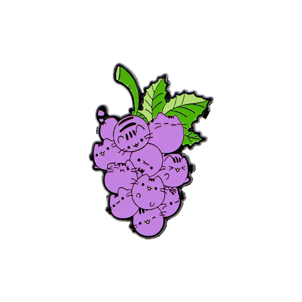 Cute Grape Cat Cartoon Brooch Purple Cat Hugging Enamel Badge Suit Shirt Backpack Clothes Clip Decoration