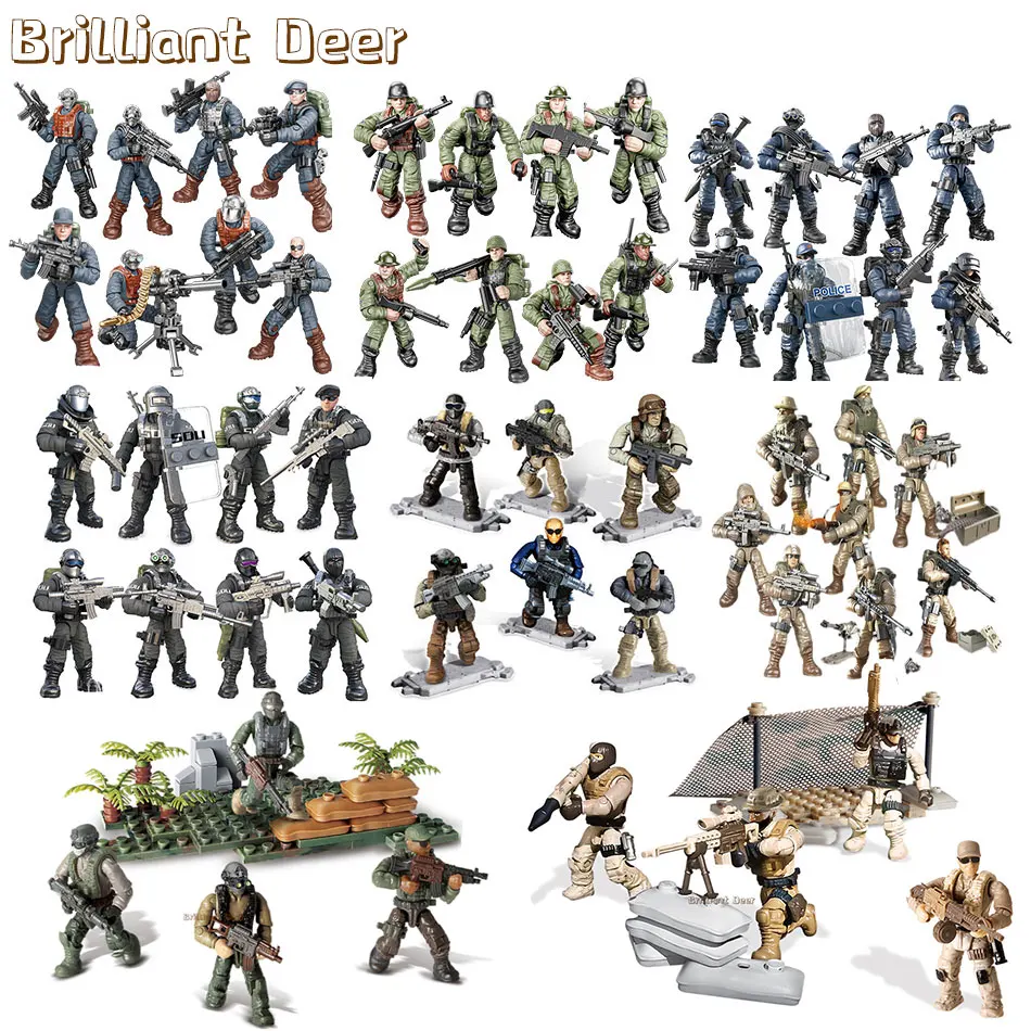 Special Forces Swat Team Army Soldier Action Figures with Weapon Guns Part for Military Vehicle Bricks Collection Kids Toys