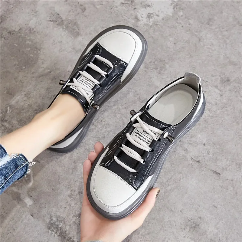 2024 Hot Seller New Leather Women\'s Flat Sneakers Large Size 35-41 Autumn Vulcanized Shoes Ladies Casual Shoes UXST Flats