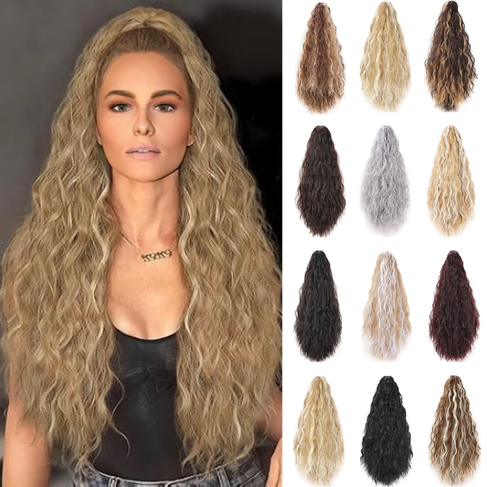

Long Wavy Claw Clip in Ponytail Hair Extensions Fluffy Deep Wave Synthetic Hairpiece for Women Daily Party 20 Inch
