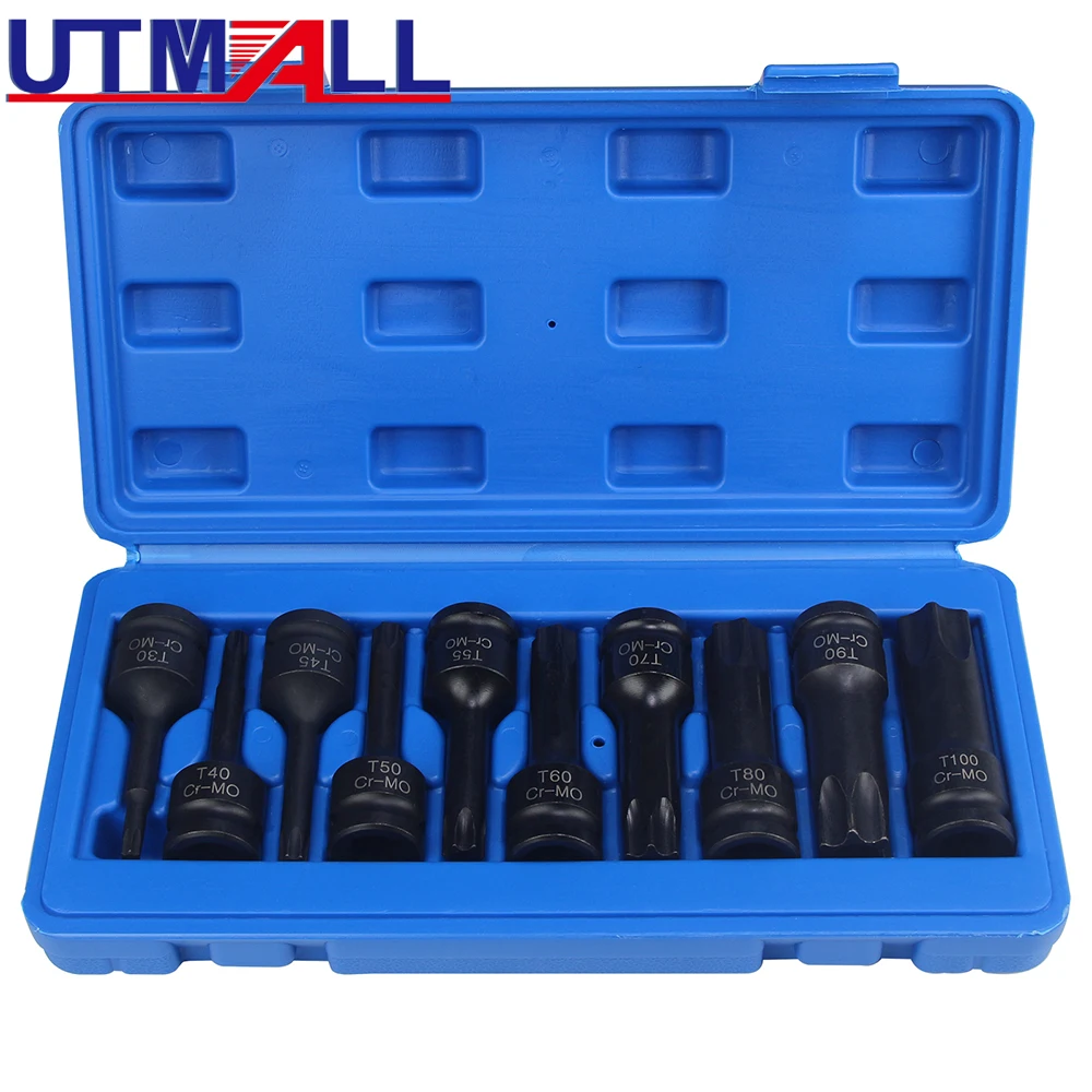 

10PCS 1/2 Torx Bit Socket Air Impact Wrench Adaptor Bits T30 T40 T45 T50 T55 T60 T70 T80 T90 T100 Home Screw Driver Tools