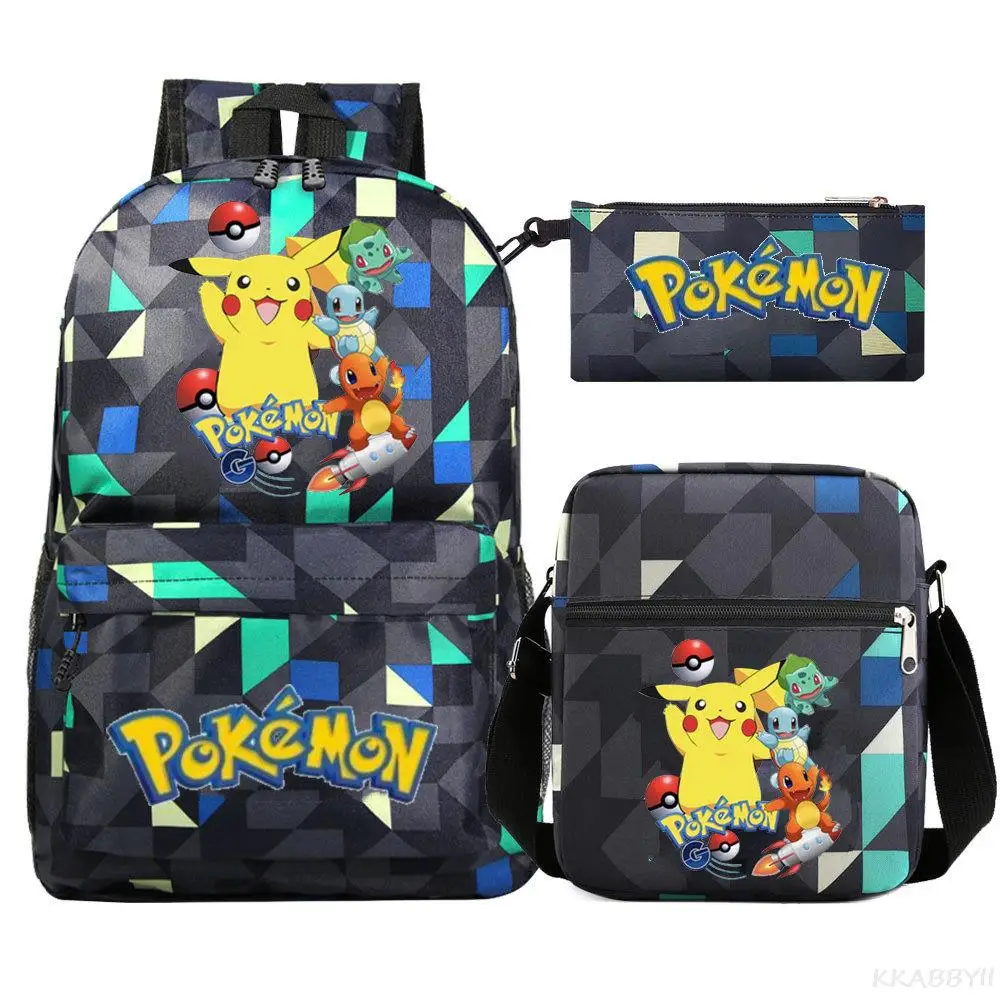 3pcs Pokemon School Bag Cartoon Pikachu Shoulder Bags Eevee Casual Canvas Bag Pocket Monster Student Laptop Mochilas