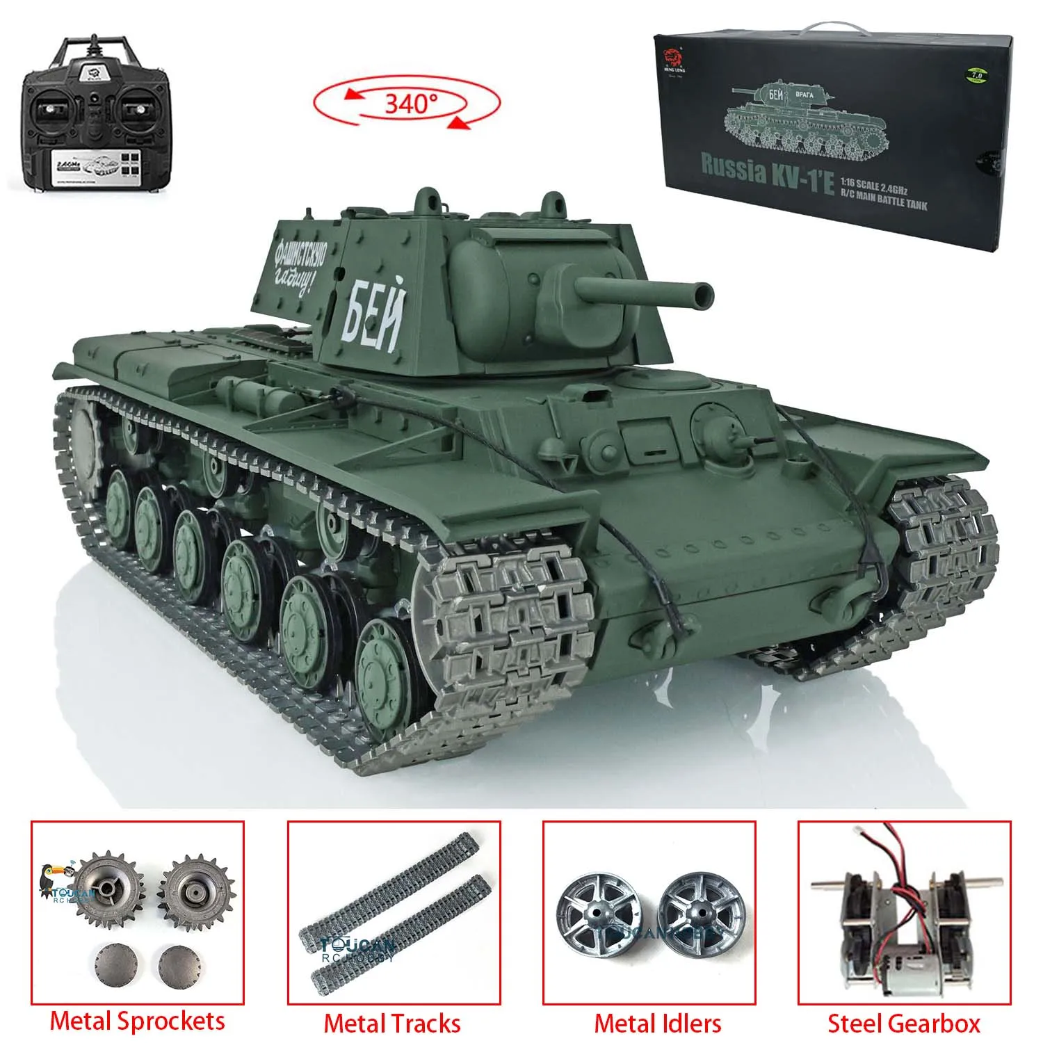 1/16 Scale 2.4G HENG LONG 7.0 Upgraded Soviet KV-1 RTR RC Tank 3878 Metal Tracks Idler Sprocket Army Toys BB Shoot Unit TH17464