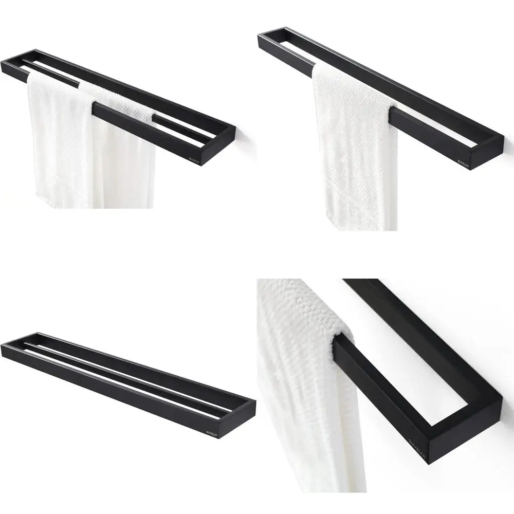 

Contemporary 24 Inch Black Towel Bar Shelf, Hotel Style Bathroom Towel Rack, Modern Wall Mounted Towel Holder for Stylish Storag