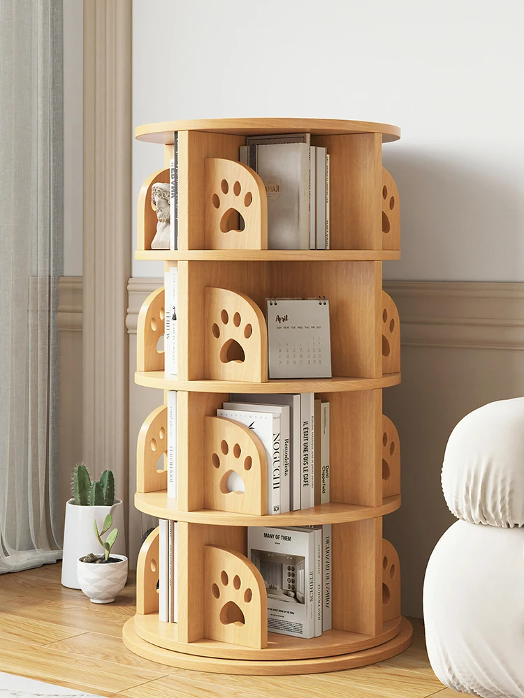 Solid wood rotating bookshelf, 360-degree bookcase, household multi-layer simple shelf, small apartment corner, living room