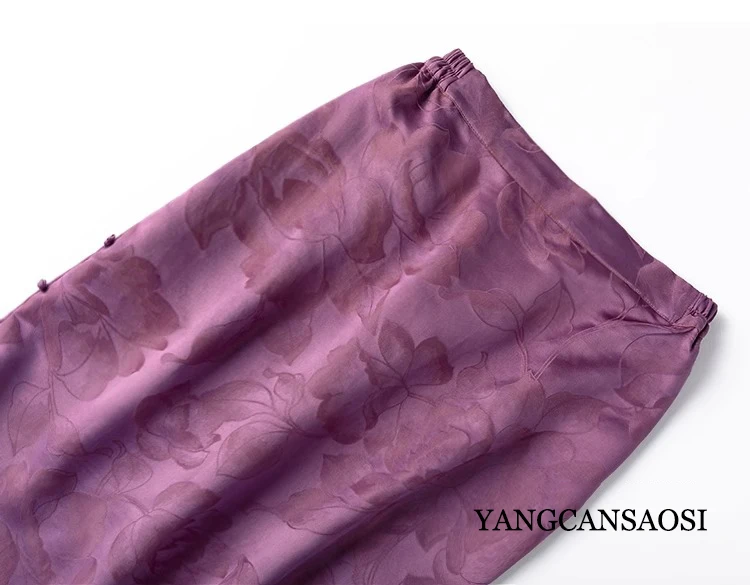 2024 Women's Fashion Spring New 45MM 100%Natural Mulberry Silk Gambiered Guangdong Gauze Purple Solid Button Wrap Hip Skirt