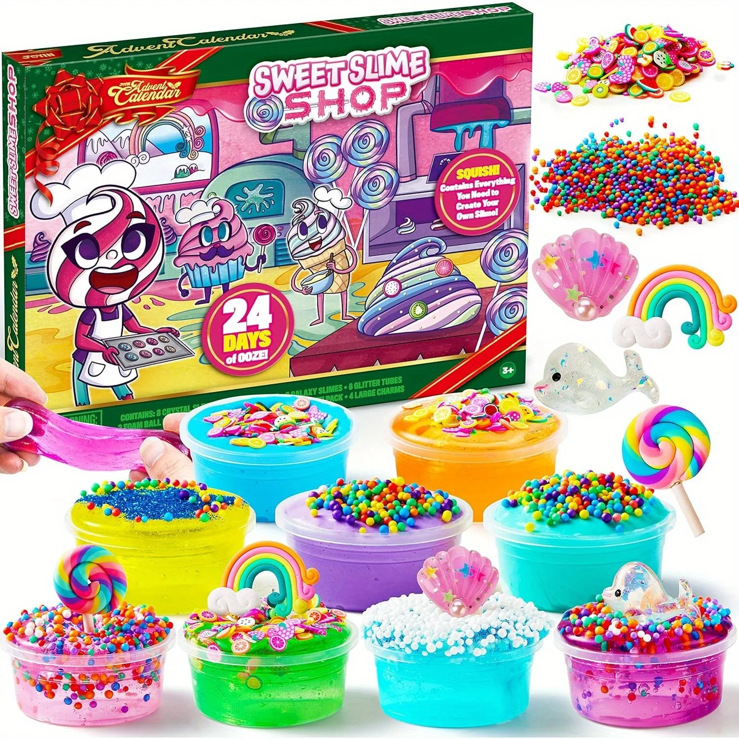 JOYFY 24 jours calendrier de l'avent de noël 2025 16 boules de mousse de Slime bricolage tranches de fruits et poudre qui brille dans la nuit pour les enfants faveur de fête