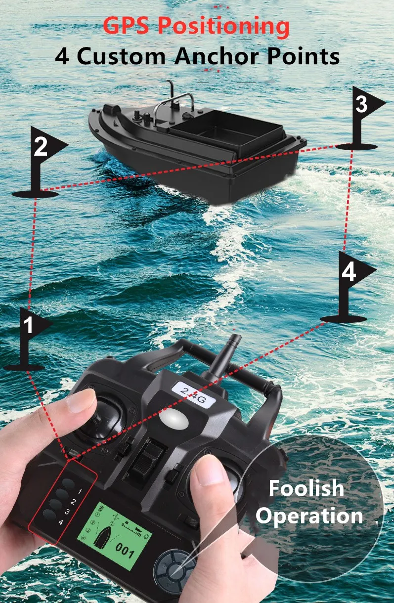 

Large hopper GPS Bait Boat Fixed Speed Cruise Auto Feed Fishing Bait Boat 500M 2KG Loading 16 Point GPS Position Nesting Boat