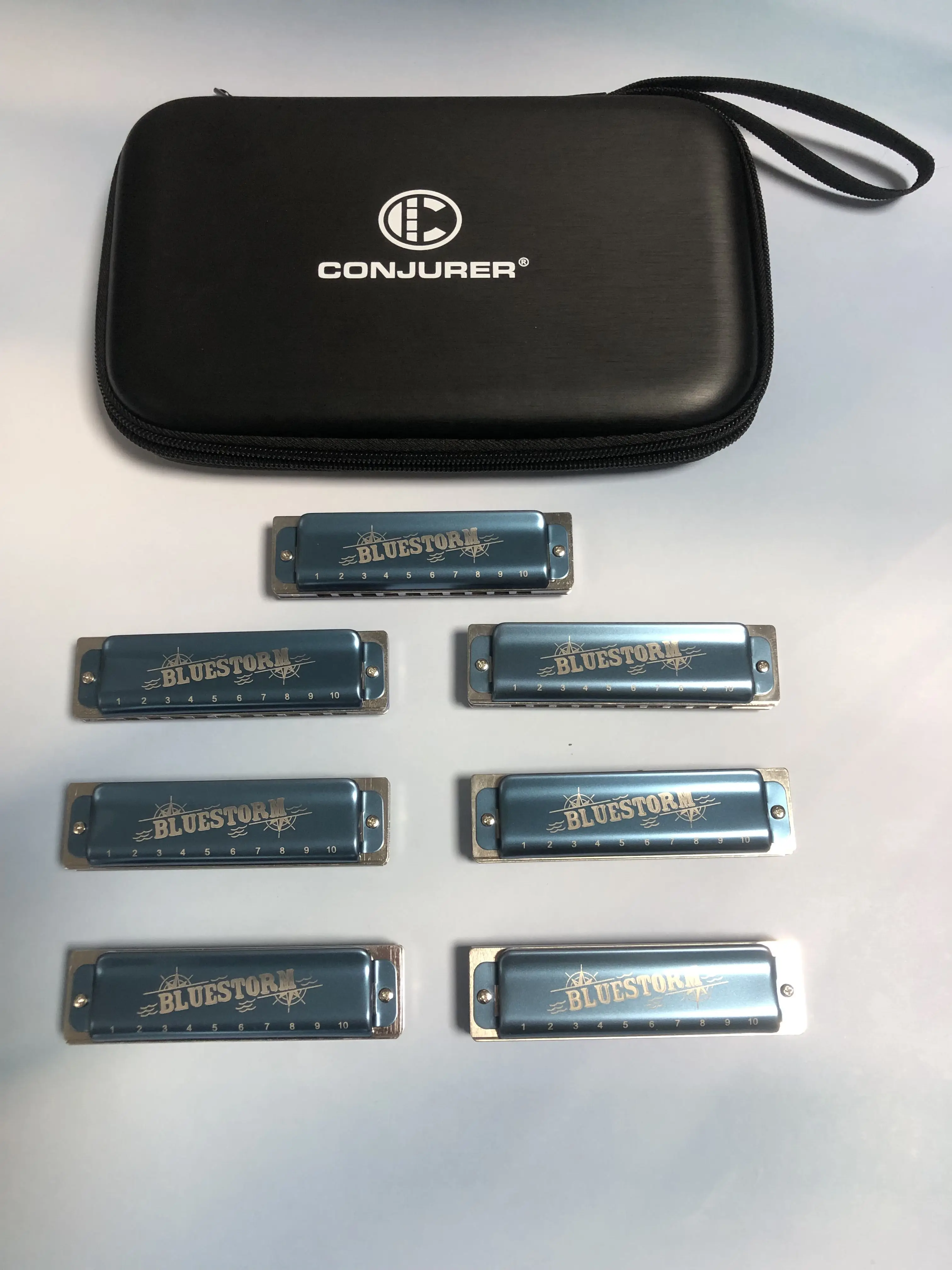 CONJURER 10 Hole Blues Harp Diatonic Harmonica Set BLUESTORM Mouth Organ 7 Keys For Adults professional beginner Player