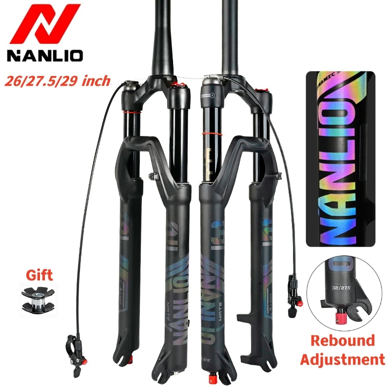 

NANLIO Suspension Fork 29 27.5 MTB Bicycle Air Fork Damping Rebound Adjustment Mountain Bike Fork Quick Release Boost 15*110