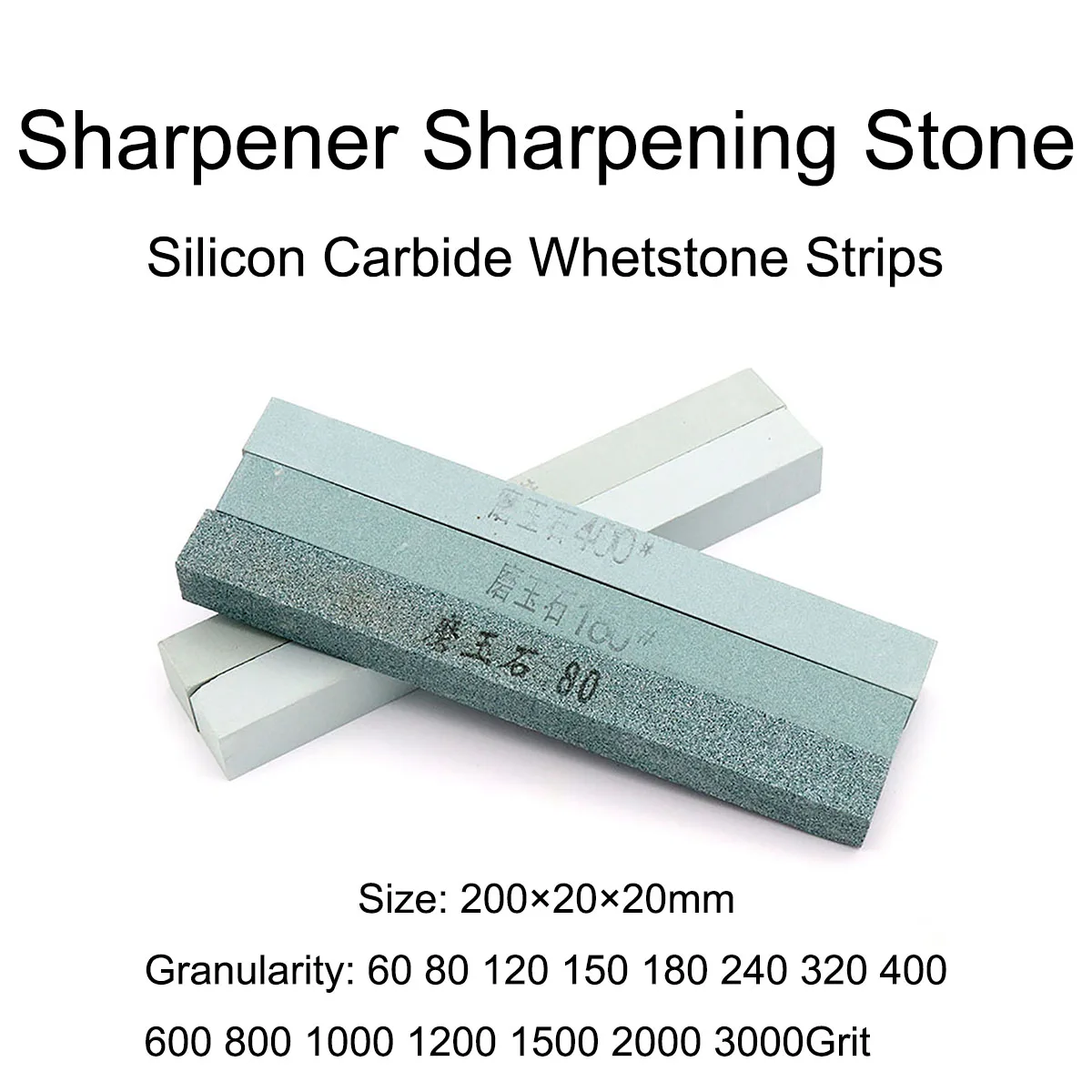 1Pc Size 200×20×20mm Sharpener Sharpening Stone Type Silicon Carbide Whetstone Strips Granularity 60 - 3000Grit for Polishing