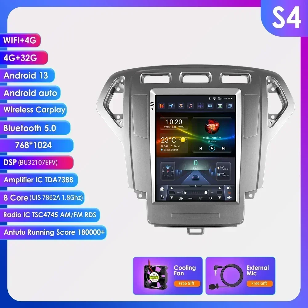 Carplay 4G-LTE Android 14 voor Ford Mondeo 4 2006-2010 9.7 ''Scherm Autoradio Multimedia Video Navigatie GPS Audio