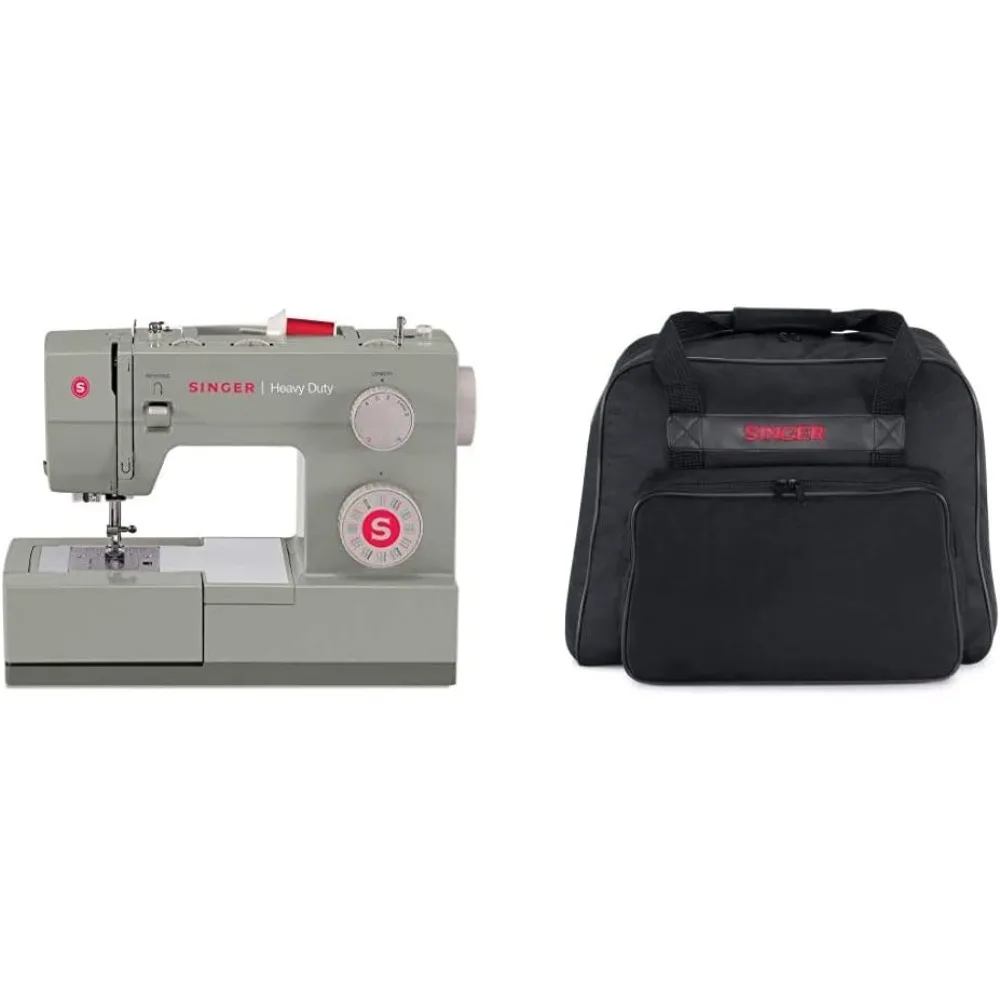 SINGER | Heavy Duty 4452 Sewing Machine, Gray + SINGER Machine Carrying Case, Black