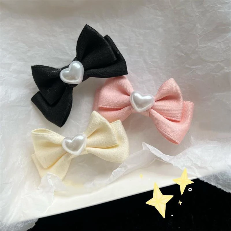 New Sweet Bow Heart Pearl Hair Clips Fashion Hair Ornaments Bangs Side Clip Duckbill Clip Hairpins Girly Heart Hair Accessories