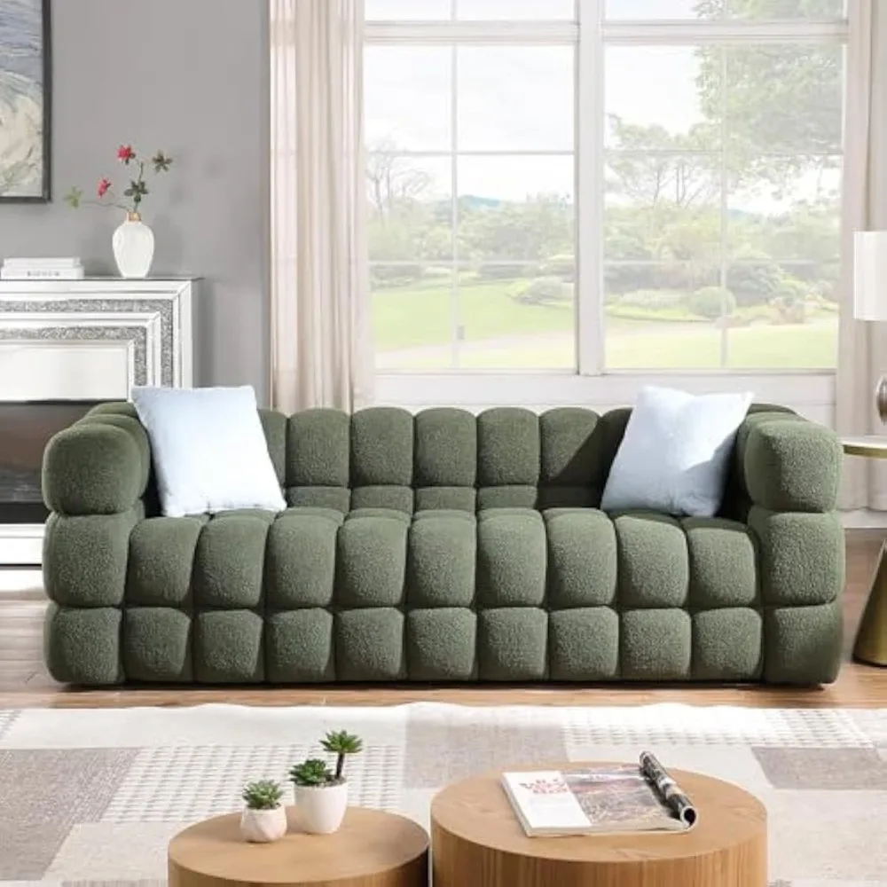 

86" Cloud Couch: 3-Seater Boucle Sofa with Solid Wood Frame & 2 Throw Pillows - Mid-Century Modern Living Room Seat