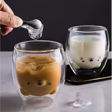 Taza de café de doble capa con oso bonito y creativo, taza de cristal doble, cartón, Animal, leche, cristal, señora, gato, pato, perro, regalo de Navidad