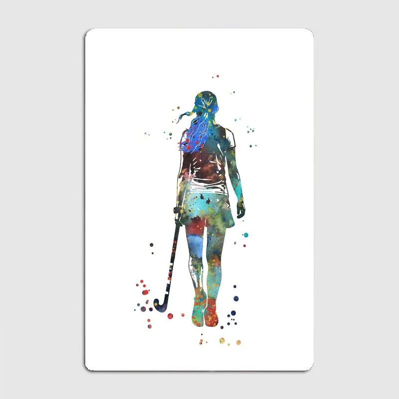 Field Hockey Player Girl Metal Wall Art Mural Custom Metal Poster Wall Decor Living Room Decoration Home Sign Art of Murals Door