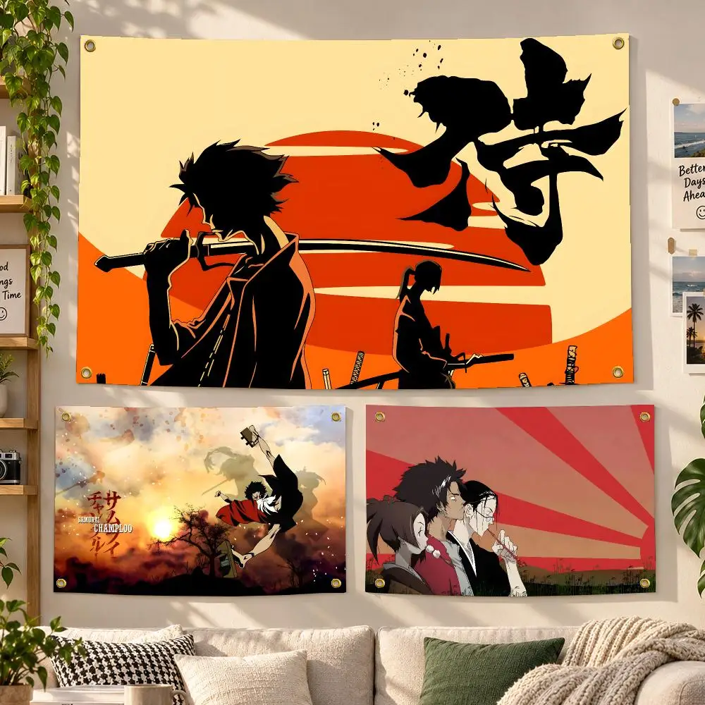 Anime Samurai Champloo Hip Hop Flags Personalized Banner Flag Room Dorm Camping Picnic Garage Bar Outdoor Wall Decor