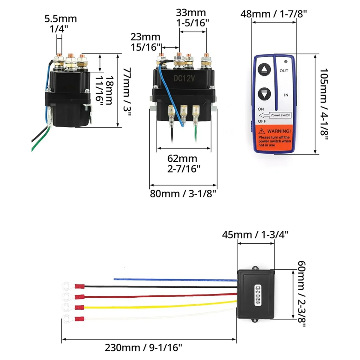 ABFW Wireless Remote Control Winch Kit - 12V, 250A, Waterproof, Solenoid Relay Contactor+ 2Pcs Wireless Winch Remote Control