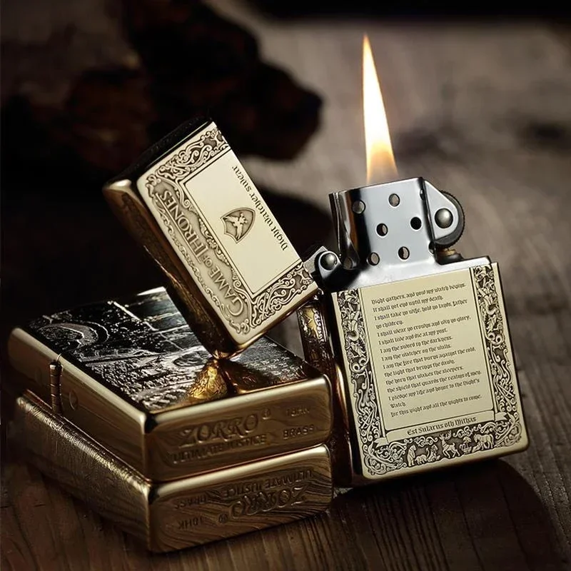 Zorro 902 Hand-carved Kerosine Lighter Golden Old-fashioned Four-sided Engraving Multi-picture Nostalgic Boyfriend Gift