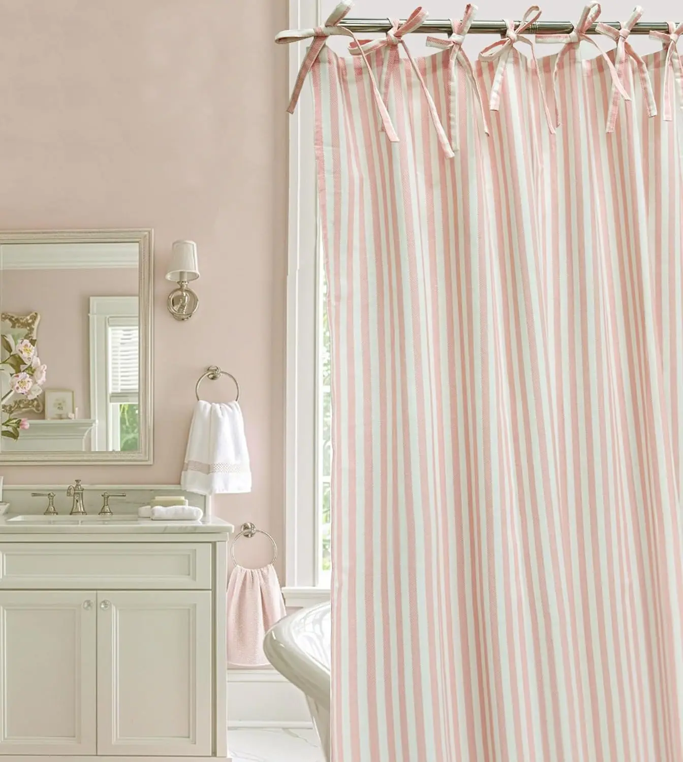 

Pink S iped Shower Curtain Linen Blend Washable for Bathrooms Bedrooms Classrooms Offices and More Standard 72X72 In