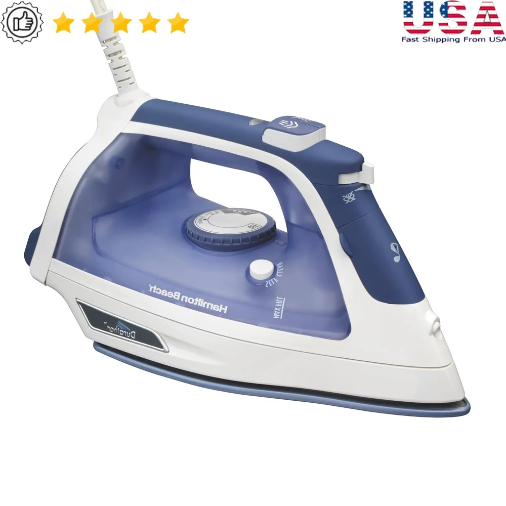 

Полноразмерный утюг Durathon с очень большой антипригарной подошвой Мощная паровая струя Устойчивая к царапинам Автоматическое отключение Регулируемая пара