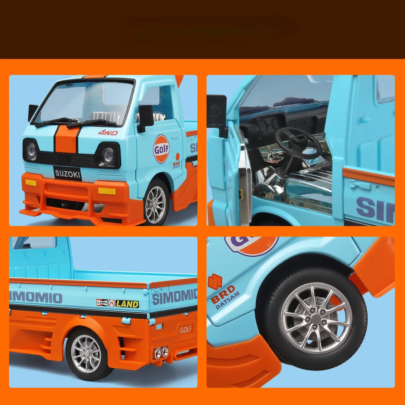 1:24 SUZOKI Gulf Truck Alloy Car Diecasts & Toy Vehicles Car Model Sound and light Pull back Car Toys For Kids Gifts