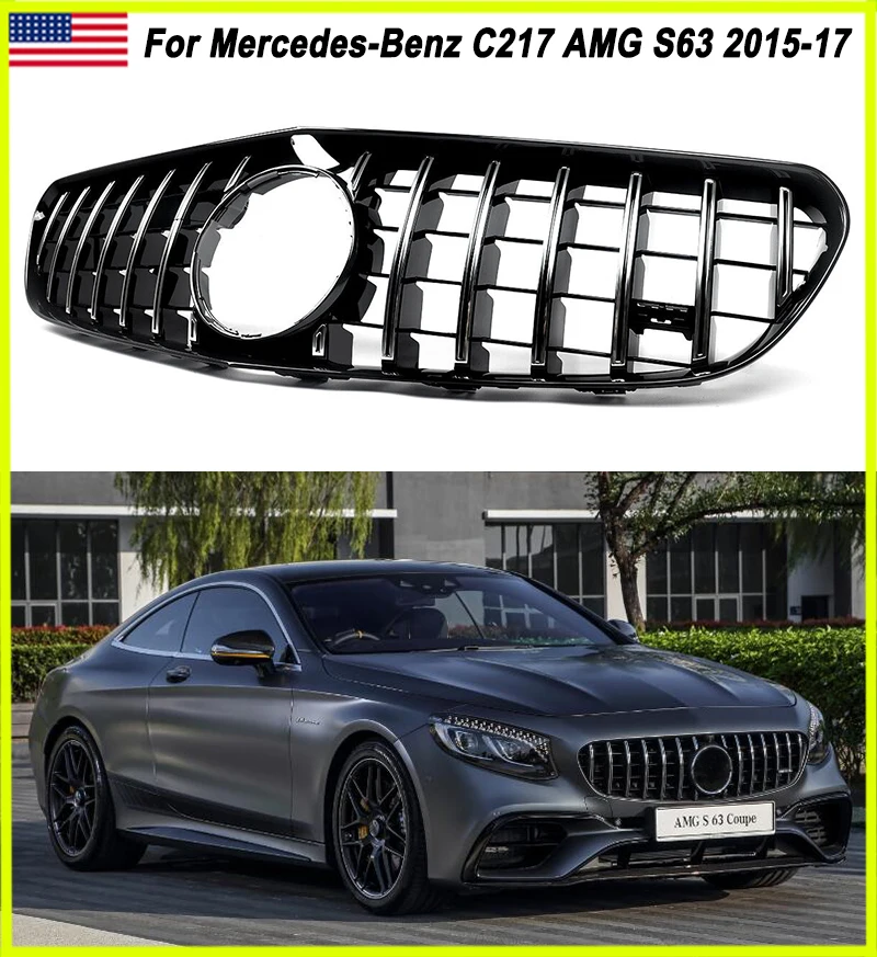 

GT Style Front Grills For 2014-2017 Mercedes Benz C217 S63 S65 Coupe Chrome with Black Grilles Assembly Magickit