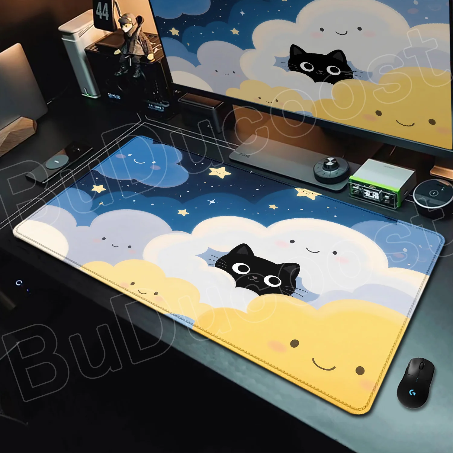 

Black Cat Mousepad Large Office Computer Mat Table Keyboard Clouds Kawaii Mouse Pad Laptop Cushion Non-slip Cute Decor Desk Pads