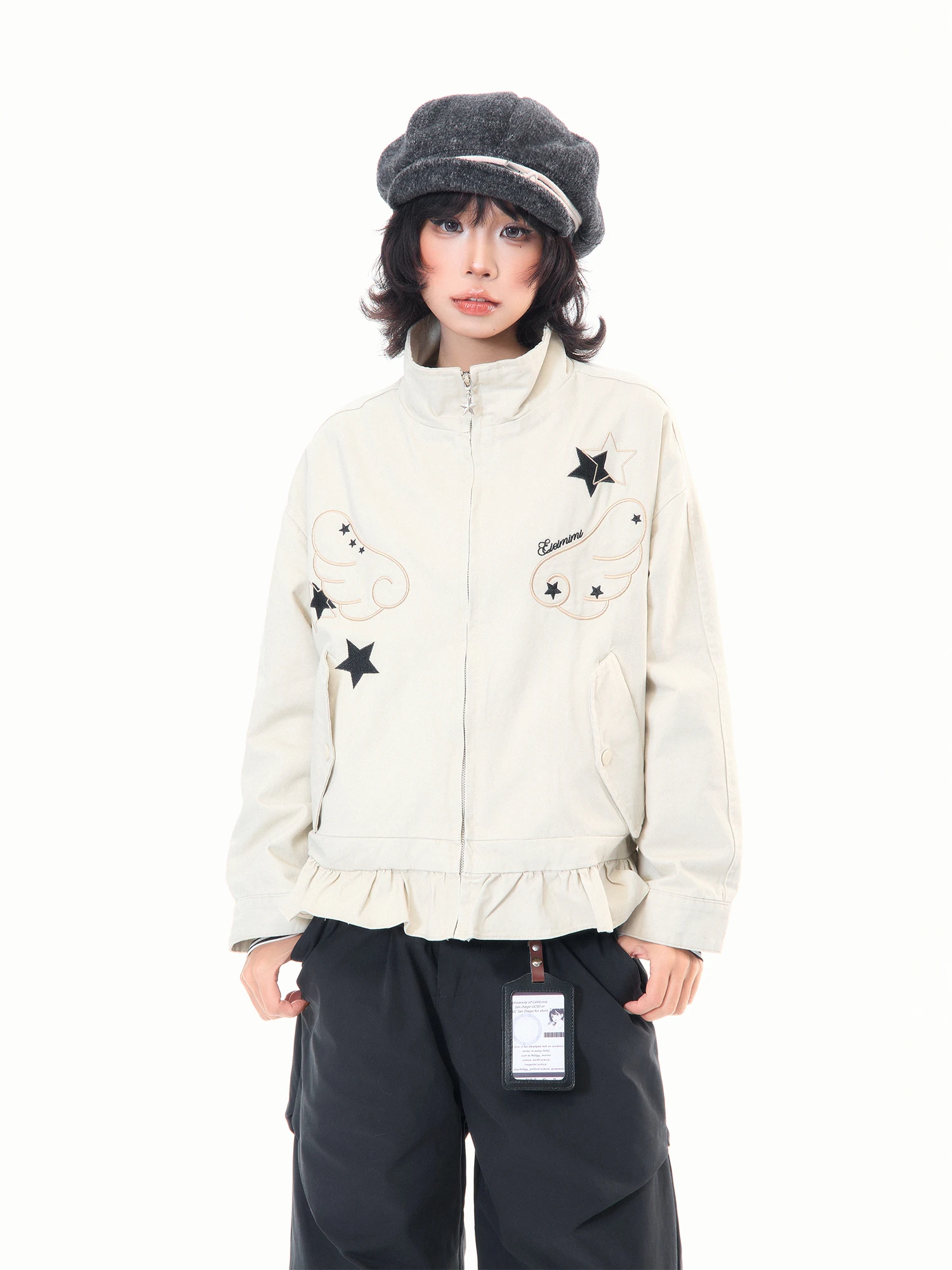 

Свободная женская куртка MKGO с вышивкой в виде звезд и крыльев, повседневная, из хлопка, весенняя верхняя одежда с дизайном подола юбки, универсальная рабочая одежда