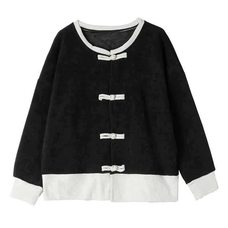 

Large size autumn and winter composite velvet new Chinese style buttoned jacket