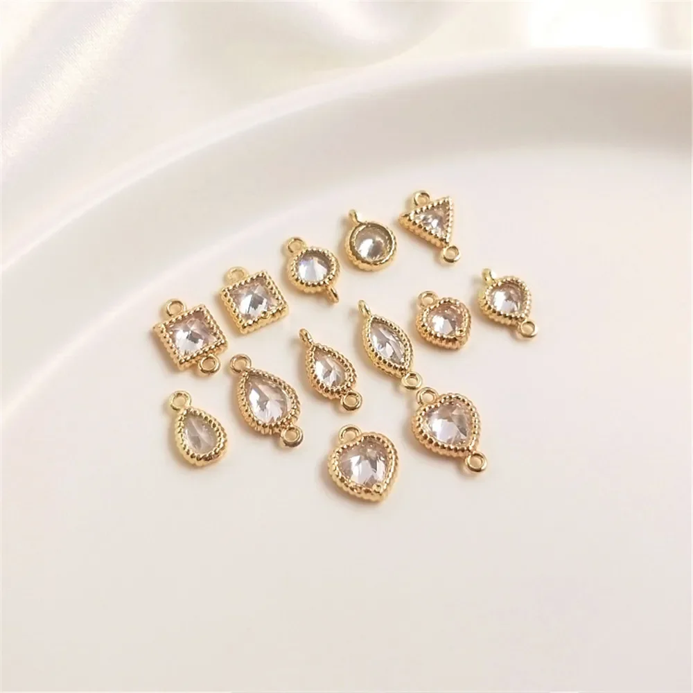 

14K Gold Plated Inlaid heart shape geometric square round water drop shape zircon pendant DIY first jewelry accessories