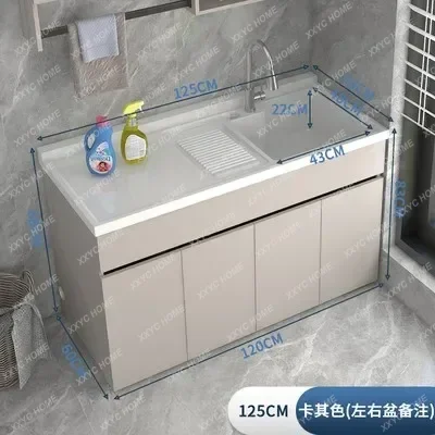 

LJYSpace Aluminum Balcony Laundry Cabinet Set with Integrated Washboard and Basin Laundry Table Laundry Sink Basin