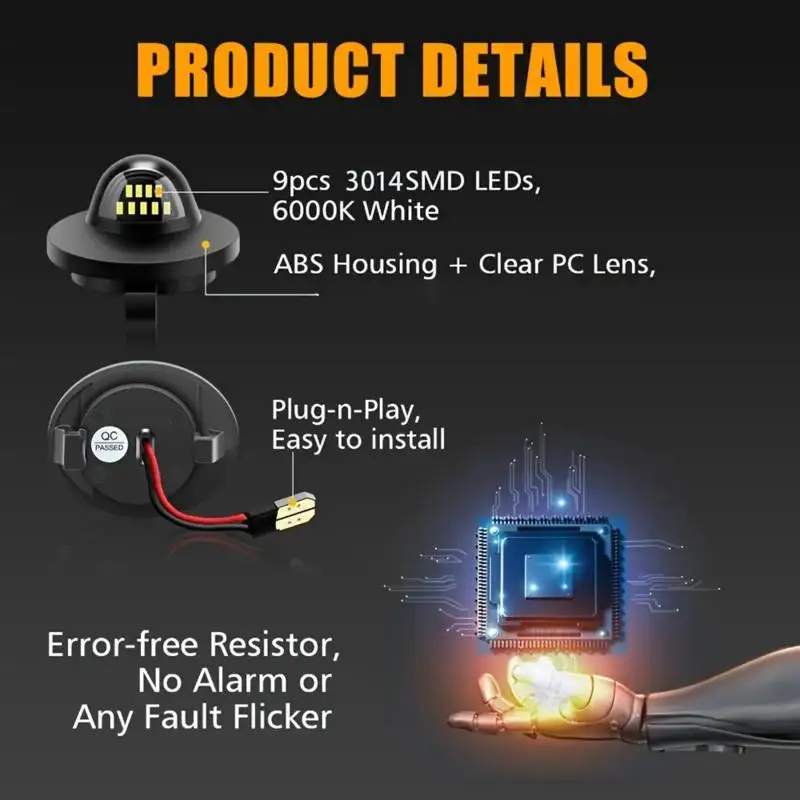 2 قطعة مصابيح لوحة ترخيص LED، مناسبة لسيارة Ford F150/F250/F350/F450/F550، Explorer، Super Mission Ranger، Bronco، إلخ