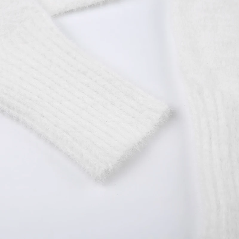 Suéter blanco de manga larga para mujer, ropa suave y cálida con cuello en V, Tops cortos de punto ajustados, otoño e invierno, 2023