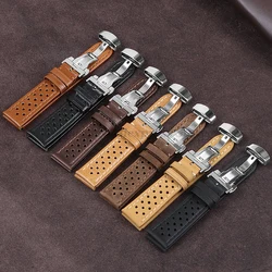 Genuine Leather Breathable Watch Strap for Men Women 18mm 20mm 22mm Belt Butterfly Clasp for Huawei Watch Gt3/Gt4 Smart Watches