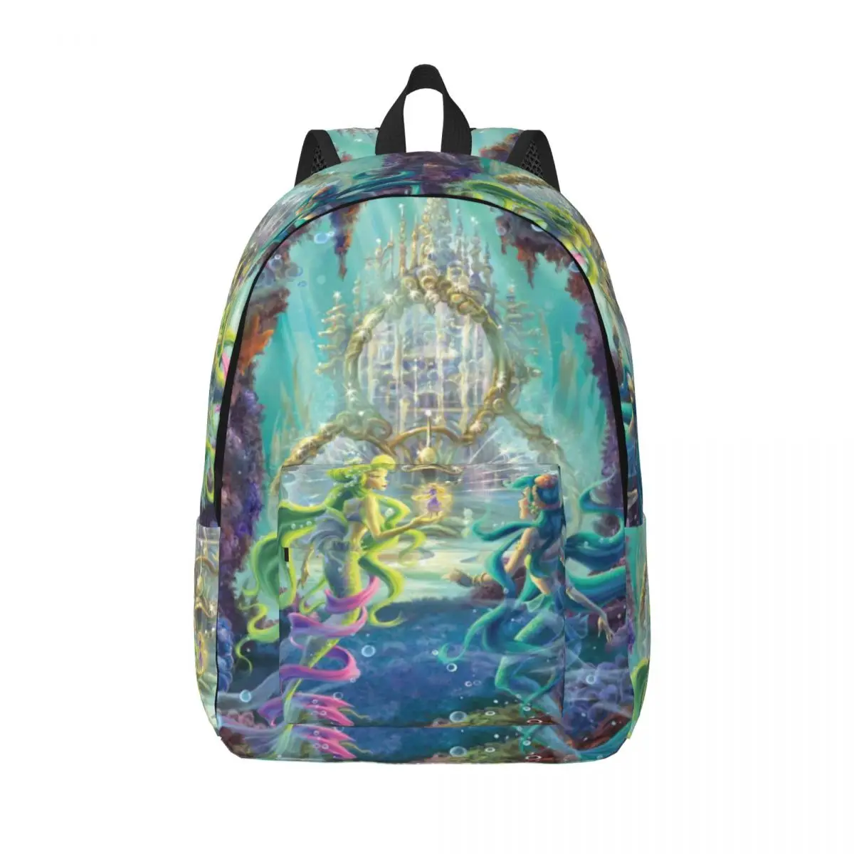 Mochila de lona personalizada con dibujos animados de la princesa Ariel para La Sirenita, bolsas de viaje escolares, bolsa para computadora portátil de 15 pulgadas