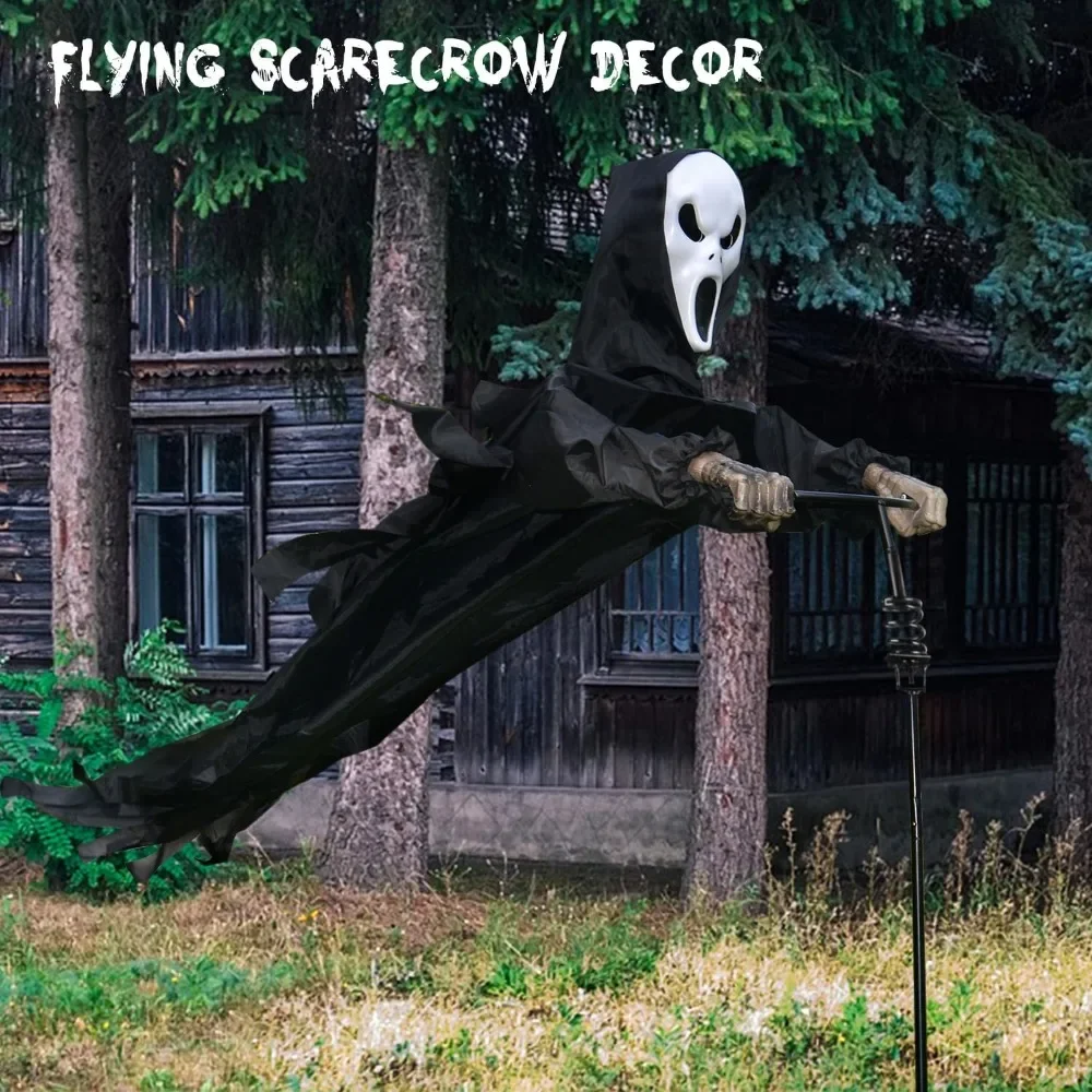 Halloween Scarecrow Ghost Outdoor Decorations, 7.5Ft Halloween Rotatable Ghost of Death Flying Ghost Home Decoration