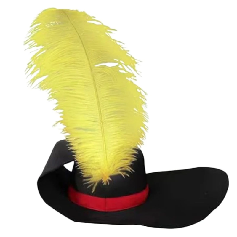 Trendy Black Holiday Party Hat for Cosplay Masquerades Christmas Celebrations Feathered Detailing for Caroler Snowman